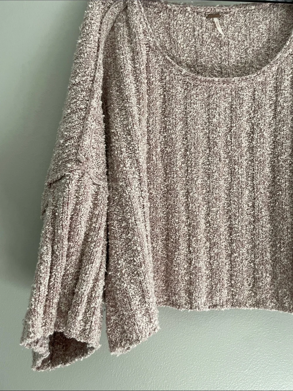 Free People Bouclé Scoop Neck Sweater - Mauve and Cream